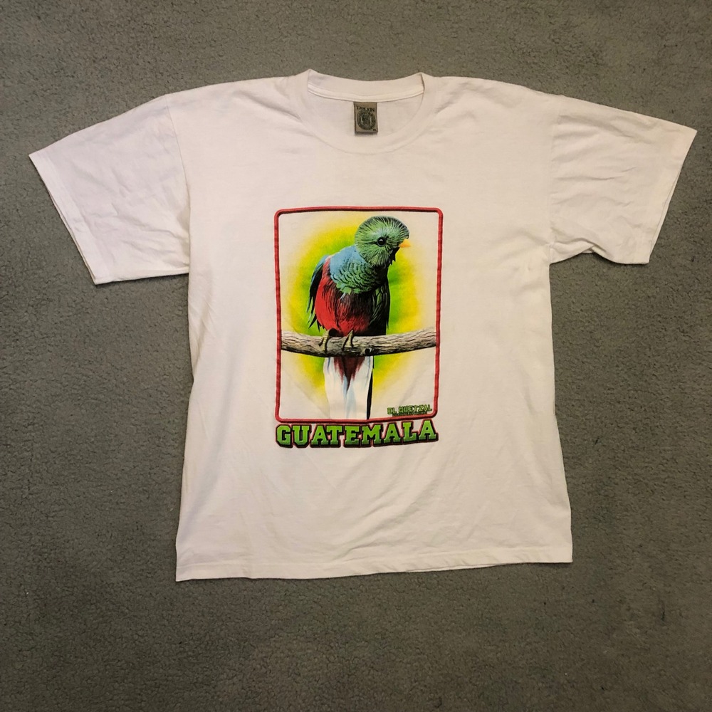 Vtg Guatemala El Quetzal Bird Graphic T-Shirt White Mens XL Travel Souvenir